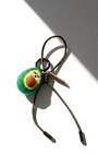 Handmade needle-felted avocado bag charm with olive green cord and silver aglets.