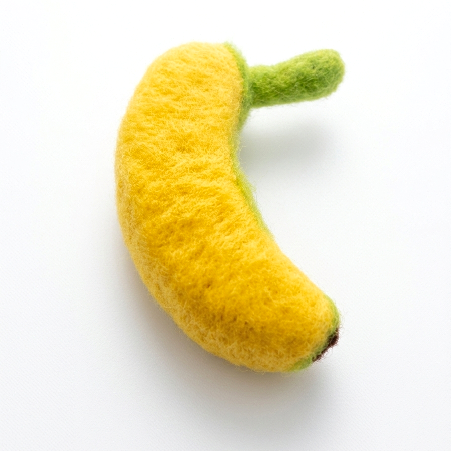 Handmade wool felt banana fridge magnet, 7 cm yellow fruit refrigerator decor