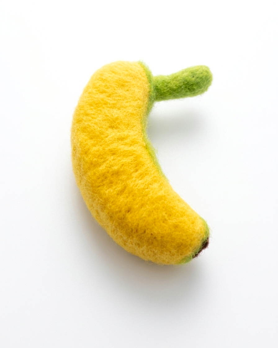 Handmade wool felt banana fridge magnet, 7 cm yellow fruit refrigerator decor