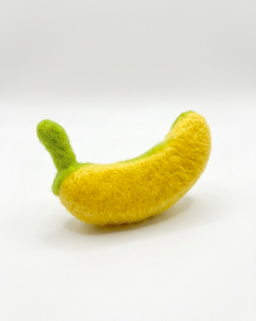 Wool felt banana refrigerator magnet, handmade yellow fruit kitchen decor, 7 cm size
