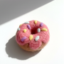 Pink donut wool magnet with sprinkle details, handmade needle-felted food magnet