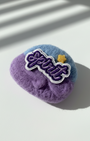 Minimalist wool fridge magnet in lavender and blue shades with embroidered Spirit patch, handcrafted home decor