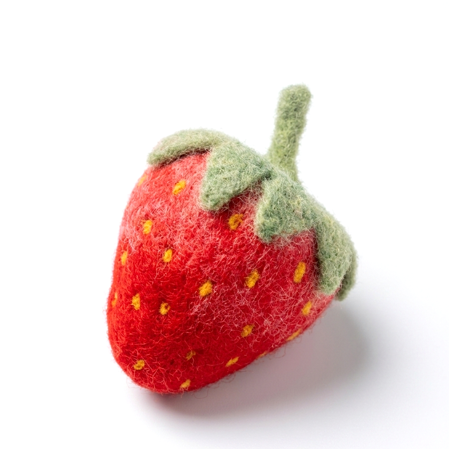 Handmade wool felt strawberry fridge magnet, 6 cm red fruit refrigerator decor