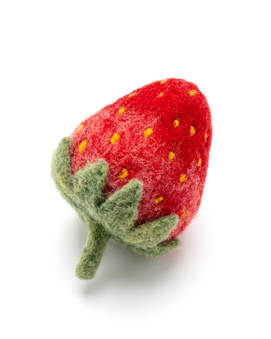 Wool felt strawberry refrigerator magnet, handmade red fruit kitchen decor, 6 cm size