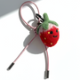 Handmade wool felt strawberry keychain with pink leather loop, needle-felted fruit bag charm