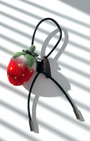 Handmade needle-felted strawberry keychain with black leather loop and metal ring