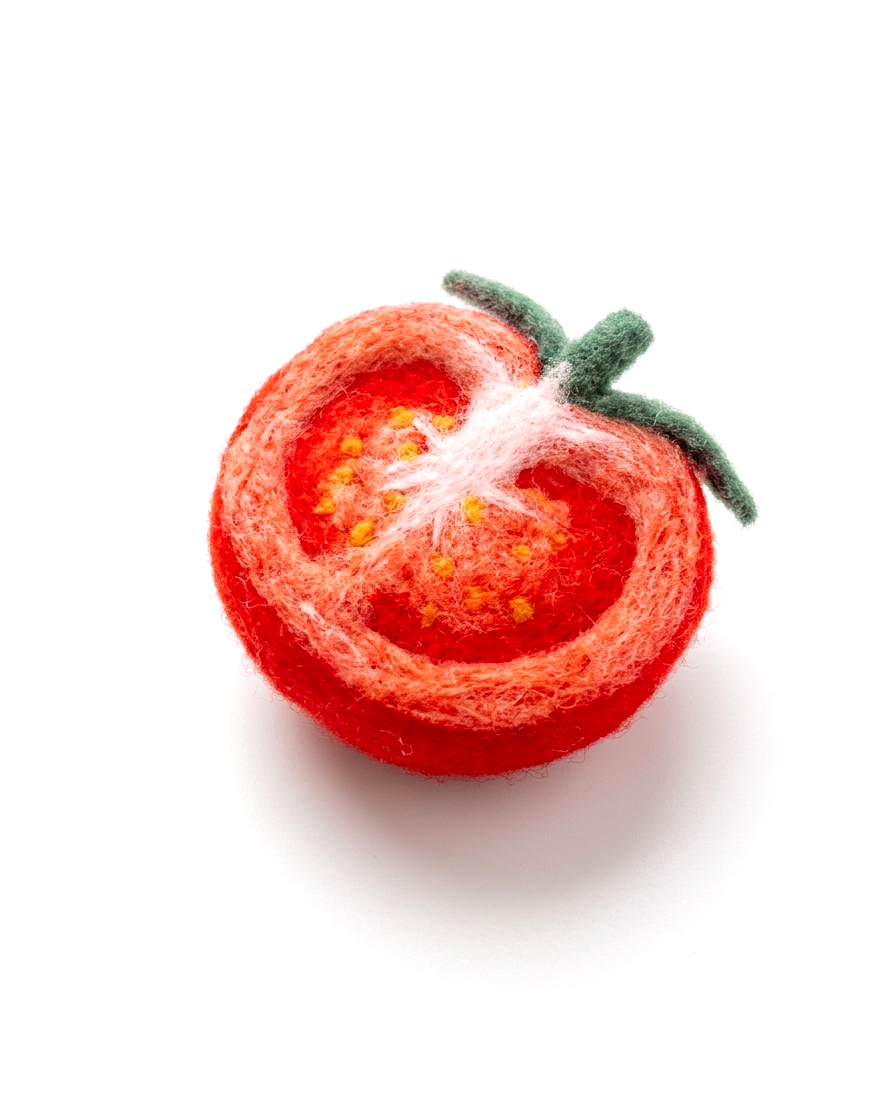 Wool felt tomato fridge magnet, handmade red vegetable magnet for kitchen decor, 6 cm