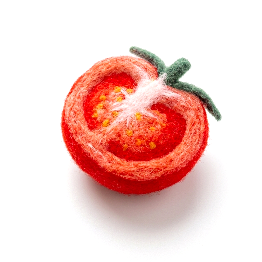 Wool felt tomato fridge magnet, handmade red vegetable magnet for kitchen decor, 6 cm